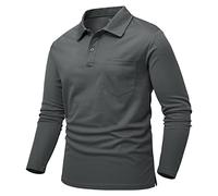 Rdruko Golf Shirt Long Sleeve Men Smart Casual Breathable Button Neck T Shirts Wicking Quick Dry Polyester Work Tops with Pocket Dark Grey S