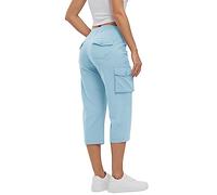 Rdruko Ladies Cargo Shorts Summer Casual Capri Pants Drawstring Elastic Waist Outdoor Hiking Work Travel Golf Walking Cropped Trousers Sky Blue L