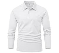 Rdruko Long Sleeve Golf Shirts for Men Smart Casual Breathable Polyester Work T Shirts Wicking Quick Dry Golf Tops with Pocket White 3XL