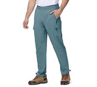 Rdruko Men Hiking Trousers Elastic Waist Lightweight Quick Dry Summer Outdoor Cargo Trousers for Dog Walking Gardening Work Traveling Grey Blue XXL