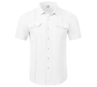 Rdruko Mens Linen Button Down Shirts Short Sleeve Summer Casual Beach Yoga Top Cuban Holiday Shirt with 2 Chest Pockets White S