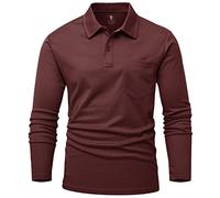 Rdruko Mens Long Sleeve Polo Shirts Smart Casual Golf Tops Breathable Wicking Quick Dry Polyester Work T Shirts with Pocket Wine Red S