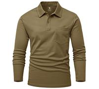 Rdruko Mens Polo Shirt Long Sleeve Casual Smart Breathable Polyester Work T Shirts Wicking Quick Dry Golf Tops with Chest Pocket Brown XL
