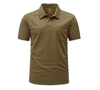 Rdruko Mens Polo Shirt with Pocket Smart Casual Short Sleeve Golf Shirts Breathabl Wicking Quick Dry Work T Shirts Brown M