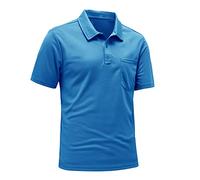 Rdruko Mens Polo Shirt with Pocket Smart Short Sleeve Breathable Polyester Golf Polo Shirts Casual Work Wear Azure Blue L