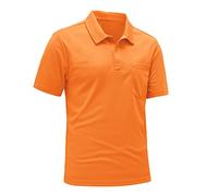 Rdruko Mens Polo Shirts Short Sleeve Summer Breathable Quick Dry Golf Work Hiking Tops Smart Casual Outdoor Polyester T Shirt Orange L