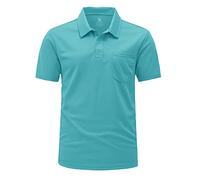 Rdruko Mens Polo Shirts Short Sleeve Summer Breathable Quick Dry Golf Work Hiking Tops Smart Casual Outdoor Polyester T Shirt Cyan Blue XXL