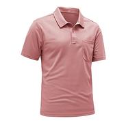 Rdruko Mens Polo Shirts Short Sleeve T-Shirts with Pocket Breathable Polyester Golf Polo Shirts Casual Work Wear Grey Pink M