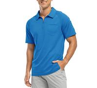 Rdruko Men's Polos Short Sleeve Smart Casual Summer Breathable Quick Dry 1/4 Zip Golf Tennis Hiking Tops with Pocket Azure Blue L