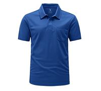 Rdruko Mens Short Sleeve Golf Polo with Chest Pocket, Blue M
