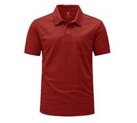 Rdruko Mens Short Sleeve Golf Polo with Chest Pocket, Red M