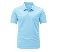 Rdruko Mens Short Sleeve Golf Polo with Chest Pocket, Sky Blue XXL