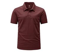 Rdruko Mens Short Sleeve Golf Polo with Chest Pocket, Wine Red XXL