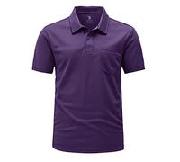 Rdruko Polo Shirt Men Short Sleeve with Pocket Smart Breathable Golf T Shirts Quick Dry Casual Work Tops Purple L