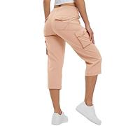 Rdruko Womens Capri Cargo Pants with Drawstring Elastic Waist Multi Pockets Summer Casual Outdoor Walking Hiking Work Travel Cropped Trousers Pink XS