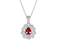 RDSGYZ 375 585 750 White Gold 1ct Ruby Necklace for Women | Chain 45CM with Flower Water Drop Pendant 1ct Ruby and 0.53ct Moissanite 9K 14K 18K Real White Gold Necklace for Her