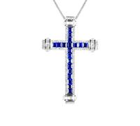 RDSGYZ 9K 14K 18K White GoldNecklace for Women with Sapphire 2.95ct | Cross Pendant with Sapphire 2.9ct and Diamond 0.53ct, 375 585 750 White Gold Necklace Chain 45CM Real Jewellery