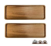 Rdunulioo 2-Pack Solid Acacia Wood Trays - 29 x 10.8 cm Rectangular Serving and Organizer Trays with Raised Edges, for Kitchen, Bathroom Vanity, Countertop Organization, and Food Display
