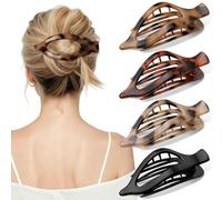 RDUQM 4 Pcs Large Flat Hair Clips for Women Girls - French Concord Lay Flat Claw Clips for Thick Thin Hair, Stylish Non-slip Duck Billed Barrettes, Strong Hold Hair Accessories - Tortoise Design