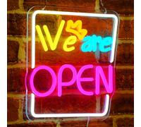 Rdutuok LED Neon We Are Open Sign, 30.5x30CM Light Up Open Signs for Business Decor Powered by USB Advertisement Board Electric Display Sign with ON/OFF Switch for Window Coffee Shop, Restaurant