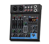 RDVXI Audio Mixer, Professional 4 Channel Interface Mini Mixer USB Sound Card 48V Phantom Power Studio Recording DJ Mixing Console