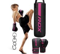 RDX 12KG Filled Kids Punch Bag Steel Chain, 60CM Maya Hide Leather Hanging Junior Set for MMA Muay Thai Karate Kickboxing Training, Youth Punching Bag for Girls Boys Children