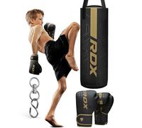 RDX 12KG Filled Kids Punch Bag with 6oz Boxing Gloves Steel Chain, 60CM Maya Hide Leather Hanging Junior Set for MMA Muay Thai Karate Kickboxing Training, Youth Punching Bag for Girls Boys Children