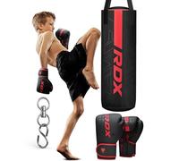 RDX 12KG Filled Kids Punch Bag with 6oz Boxing Gloves Steel Chain, 60CM Maya Hide Leather Hanging Junior Set for MMA Muay Thai Karate Kickboxing Training, Youth Punching Bag for Girls Boys Children