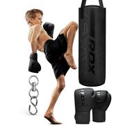 RDX 12KG Filled Kids Punch Bag with 6oz Boxing Gloves Steel Chain, 60CM Maya Hide Leather Hanging Junior Set for MMA Muay Thai Karate Kickboxing Training, Youth Punching Bag for Girls Boys Children