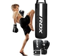 RDX 12KG Filled Kids Punch Bag with 6oz Boxing Gloves Steel Chain, 60CM Maya Hide Leather Hanging Junior Set for MMA Muay Thai Karate Kickboxing Training, Youth Punching Bag for Girls Boys Children