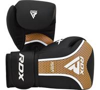RDX Aura Plus T-17 Boxing Gloves - Maya Hide Leather, MG-3 Padding, Max-Shock Foam - for Training, Sparring, Kickboxing, Muay Thai - Quick-EZ Strap (Gold, 14 Oz)