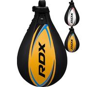 RDX Boxing Speed Bag, Genuine Leather Speedball MMA Muay Thai Dodge Ball Training Striking Kit, Wall Mount Hanging Swivel Speed Ball Punch Bag Workout Platform Martial (Black, Without Swivel)