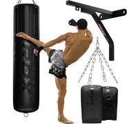 RDX Heavy 5FT Punch Bag Pro Training 2PC 3PC & 4PC, 25KG Pre Unfilled with 50KG Max Filling Capacity, Boxing Bag Set with Gloves, Bracket, Hanging Steel Chain, MMA Kickboxing Muay Thai BJJ Home Gym