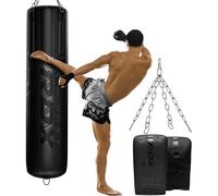 RDX Heavy 5FT Punch Bag Pro Training 3PC 4PC & Only Bag, 25KG Pre Filled with 50KG Max Filling Capacity, Boxing Bag Set with Gloves Bracket Hanging Steel Chain, MMA Kickboxing Muay Thai BJJ Home Gym
