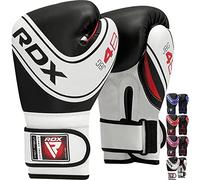 RDX Kids Boxing Gloves for Training & Muay Thai - Maya Hide Leather Junior 4oz, 6oz Mitts for Sparring, Fighting & Kickboxing - Good for Youth Punch Bag, Black, 4 oz