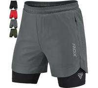 RDX Men’s Running Shorts, 2 in 1 Athletic Breathable Short Compression Liner, 2 Zipper and 2 Phone Pockets, Adult & Kids Lightweight Quick Drying Elastic Shorts for Sports Workout Jogging Cycling Gym