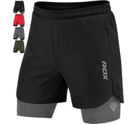 RDX Men’s Running Shorts, 2 in 1 Athletic Breathable Short Compression Liner, 2 Zipper and 2 Phone Pockets, Lightweight Quick Drying Elastic Shorts for Sports Workout Jogging Cycling Gym Bodybuilding