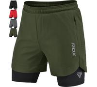RDX Mens Running Shorts, 2 in 1 Lightweight Quick Drying Elastic Boxing Shorts