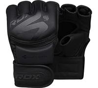 RDX MMA Gloves NOIR, Maya Hide Leather, Ventilated Open D-Cut Palm, Padded Grappling Sparring Mitts, Cage Fighting Kickboxing Mixed Martial Arts Muay Thai Training Workout (Black, S)