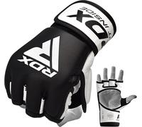 RDX MMA Gloves Sparring Martial Arts Grappling Cowhide Leather Training Cage Fighting Combat Punching Bag Gel Mitts, Black, L