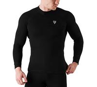 RDX Rash Guard Compression Base Layer MMA Training Sparring Running Cycling Sauna Suit Boxing Thermal Shirt Top Sweatshirts Workouts, L, Black
