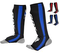 RDX T6 Shin Instep Guards for MMA, Muay Thai, Kickboxing - Durable Training & Sparring Shin Pads with Foot Shield (BLUE, L/XL)