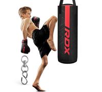 RDX Unfilled Kids Punch Bag, 60CM Maya Hide Leather Hanging Junior Set for MMA Muay Thai Karate Kickboxing Training, Youth Punching Bag for Girls Boys Children