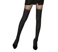 Rdxanc Fashionable Mock Overknees Stockings Look Tights with Heart Patterns Black Heart Designs Faux Sheer Pantyhose for Women