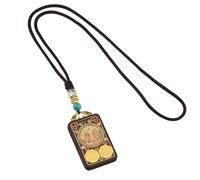 Rdxanc Hand Carved Tibetan Thangka Necklace Featuring Ebony Wood Pendant Copper Accent for Cultural Expression Thangka Necklace