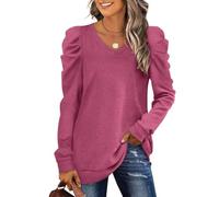 Rdxanc Puff Sleeve Pullover Women's Autumn Sweatshirt Elegant V-Neck Long Sleeve Shirt