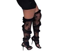 Rdxanc Womens Aesthetic Sheer Flower Lace Thigh High Stockings Sweet Twill Ruffle Trim Patchwork Loose Over Knee Long Socks