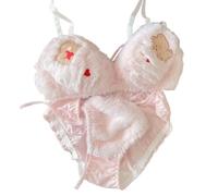 Rdxanc Womens Cartoon Bear Print 2Pcs Plush Bra and Tie Side Panty Set Furry Wireless Bralette Underwear Cosplay Anime Lingerie