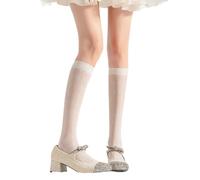 Rdxanc Womens Thin Silk Over Calf Long Socks Japanese Girl Striped Pattern Solid Knee Length Stockings