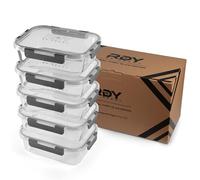 RDY® Meal Prep Boxes Glass 5 x 1500 ml - Borosilicate Glass - Plastic Lid | Glass food storage containers with lid, glass jars with lid, glass container with lid, airtight, dishwasher safe